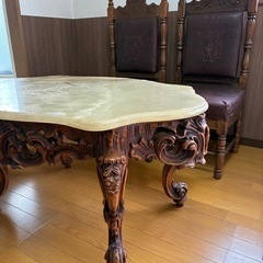 イタリアアンティーク ロココ調　大理石テーブル 椅子2脚の画像