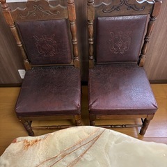 イタリアアンティーク ロココ調　大理石テーブル 椅子2脚の画像