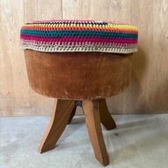 丸椅子　回転椅子　カバー付き　レトロ　アンティーク　古家具　高さ約42cm　直径約35cm　ジャンクの画像