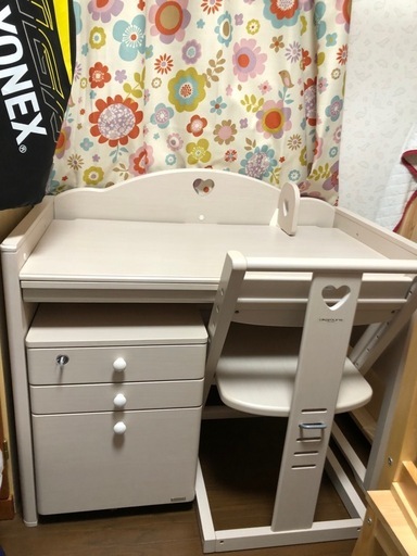 ハート学習机イス引き出し3点セット