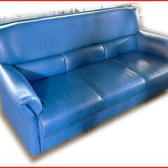 【￥7700-】3人掛けソファ ソファー ブルー レザーの画像