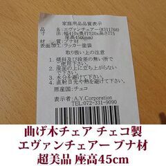 ダイニングチェア エヴァンチェアー 曲げ木チェア 超美品 チェコ製 ブナ材の画像