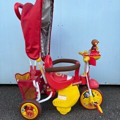アンパンマン三輪車 日よけカバー 舵取り棒付き 中古の画像
