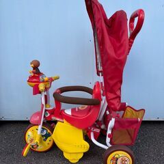 アンパンマン三輪車 日よけカバー 舵取り棒付き 中古の画像