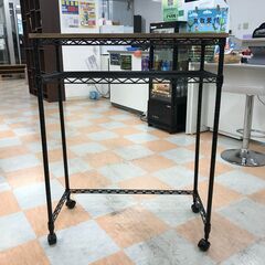 【ジャングルジャングル石川金沢店】メタルラック 天板木製 茶/黒 幅(W)76×奥行(D)36×高さ(H)94.4cm ※クリーニング済みの画像