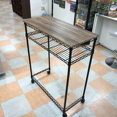 【ジャングルジャングル石川金沢店】メタルラック 天板木製 茶/黒 幅(W)76×奥行(D)36×高さ(H)94.4cm ※クリーニング済みの画像