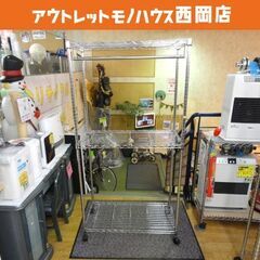 ①3段 スチールラック ハンガーポール付 幅90㎝ 奥行45㎝ 高さ180㎝ 棚板3枚  キャスター付 ハンガーラック  札幌市 西岡店の画像