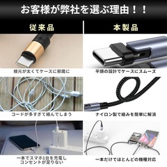 3in1  急速充電USBケーブル ２本セット Type-C、Micro USB、Type-L 3種類のコネクタ 180度回転可能の画像