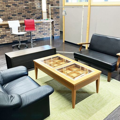 応接セットに♪ 一人掛けソファ ＋ 二人掛けソファ ＋ コレクションテーブル 3点セット 22000円！ 木目ナチュラル ブラック おしゃれ