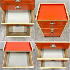 SNT1063 レトロポップ タンス H85.5cm W45cm D35.5cm 昭和レトロ チェスト 箪笥 ビタミンカラー オレンジ 橙 当時物 5段 収納 の画像