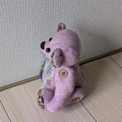 ハンドメイド 手作り テディベア ぬいぐるみ ピンク 花模様 の画像