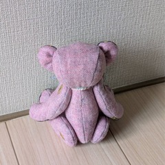 ハンドメイド 手作り テディベア ぬいぐるみ ピンク 花模様 の画像