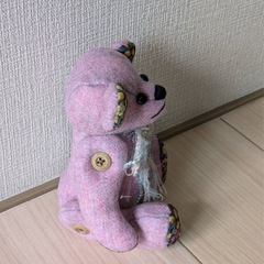 ハンドメイド 手作り テディベア ぬいぐるみ ピンク 花模様 の画像