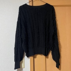【10/28迄】美品 シーズンリーズン 黒のフリンジカーディガン LLサイズの画像