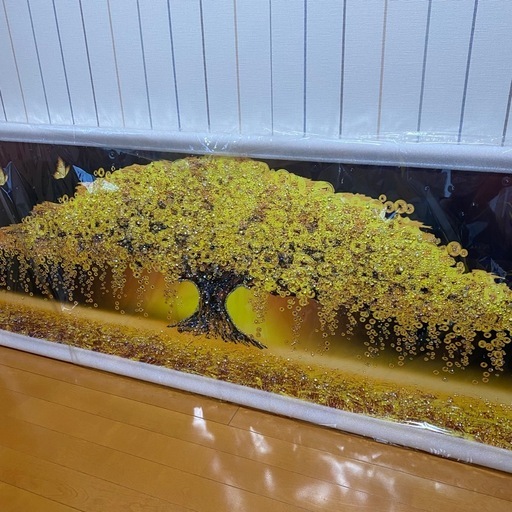 新品・未使用　巨大　水晶絵　アートパネル　金のなる木　金運　クリスタル　絵画　アート　ゴールド