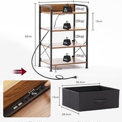 手渡し限定/名古屋市★新品/サイドテーブル コンセント＆引き出し付き 約40×29×62cm 寝室 リビング 多機能 コンパクト ウォールナット&ブラックの画像
