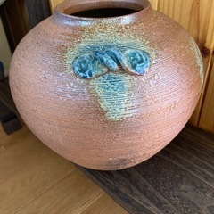 信楽焼 花瓶 明山作 共箱付 花生 花入 置物 インテリア 華道具 明山窯 高さ約20cm 和風 耳ありの画像