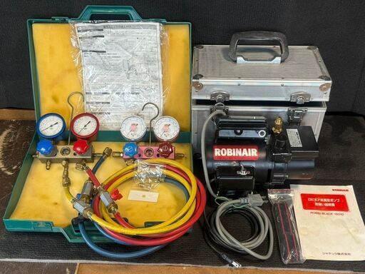 ◆◆◆お引き取り限定　配送不可◆◆◆ロビネア高真空ポンプ HOZAN ゲージセット R410A対応 ケース付きUSED品