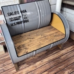 ドラム缶ハーフテーブル（リフトアップ式）➕ドラム缶ソファーのセット販売の画像