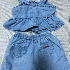 デニム風フリルトップス＆ショートパンツ 90の画像