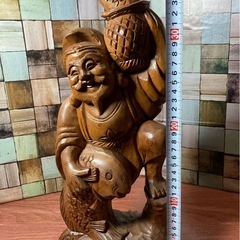 恵比寿様 木彫り置物 七福神 縁起物の画像