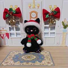 クリスマスイメージの黒猫ちゃん　　羊毛の画像
