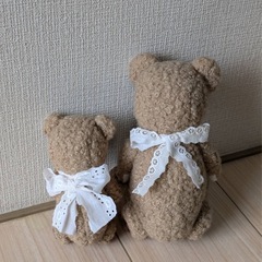 ハンドメイド 手作り 親子テディベア ぬいぐるみ モコモコ クルクルきじ生地の画像