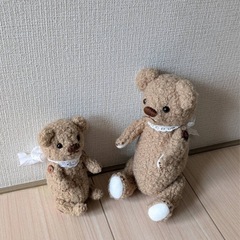 ハンドメイド 手作り 親子テディベア ぬいぐるみ モコモコ クルクルきじ生地の画像