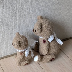 ハンドメイド 手作り 親子テディベア ぬいぐるみ モコモコ クルクルきじ生地の画像