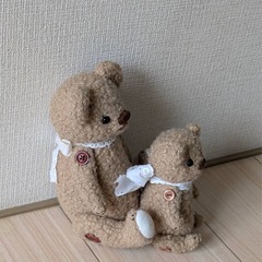 ハンドメイド 手作り 親子テディベア ぬいぐるみ モコモコ クルクルきじ生地の画像