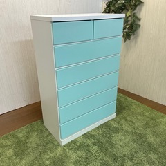 【リユース☆エコちょっぷ】パステルブルー　6段チェストの画像