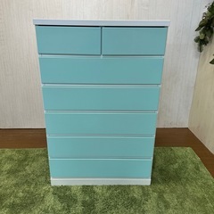 【リユース☆エコちょっぷ】パステルブルー　6段チェストの画像