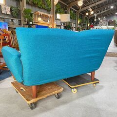 G21★2人掛けソファ★ラブソファ 布製 ファブリック ブルーグリーン W127cm リクライニング リビング インテリアの画像