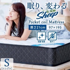 🛏️新品同様✨ アイリスオーヤマ Sheep ポケットコイルマットレス（シングル 21cm）【春日部市 引き取り限定】の画像