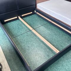 レザーダブルベッドフレーム ブラック W150×H80×D220cm 札幌 東区 店頭引き取り歓迎の画像
