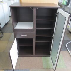 幅80cm ニトリ ミドルレンジボード 高さ115cm キッチン収納 食器棚 ダークブラウン 札幌 北20条店の画像