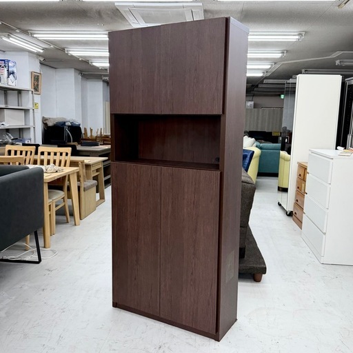 【美品‼️】便利♪ 80cm幅薄型シューズボックス 下駄箱 玄関収納家具 コンセント付き 木目調ブラウン♪