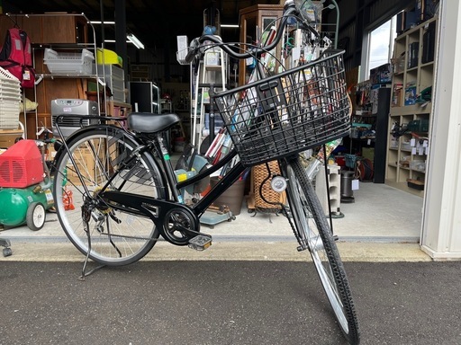 (DJ) 通勤•通学に！ Takeda シティサイクル 自転車 27インチ 変速6speed LEDオートライト付 ブラック系 BAAマーク 中古品 ①