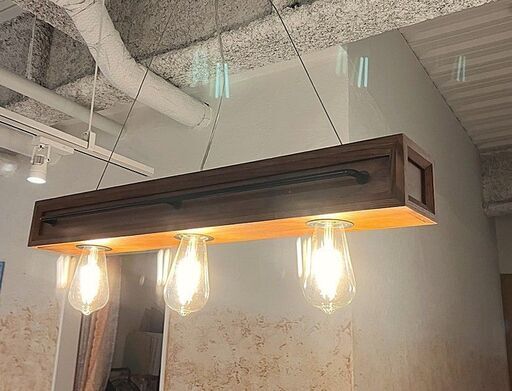 LEDペンダントライト　オークボックス 色：ブラウン　LED球３個  <取りにきてくださる方限定>