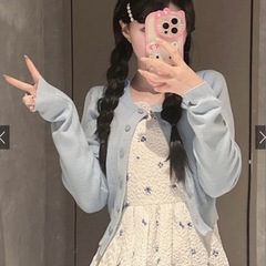 GRL ワンピース　花柄ジャガードフレアワンピース　青　白　gn389の画像