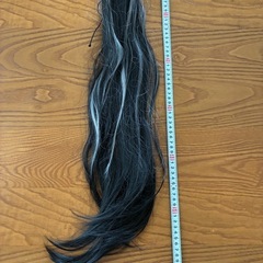 ポニーテールウィッグ エクステ ロングストレート 60.96cm  ブラックにシルバーメッシュ入りの画像