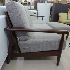 中古品 3人掛けファブリックソファー オットマン付き 木枠 公田店の画像