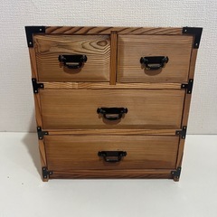 【レトロ/和モダン】時代箪笥風 卓上ミニチェスト 高さ30cm 渋い木目が魅力 木目の和風小引き出し/ミニ箪笥の画像