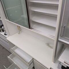 【ソフトクローズとモイス加工付き】キッチンボード レンジボード 食器棚 カップボード ソフトクローズ モイス加工 高さ204.5cm 幅140.3cm：ホワイトの画像
