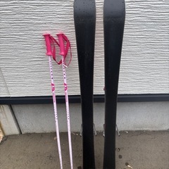 子供用スキー3点セット（スキー板、ビンディング、ポール）の画像