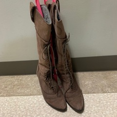 【AU BANNISTER】本革レースアップロングブーツ ブラウン 23.5cm 上質レザーの画像