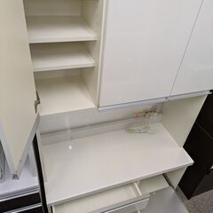 【スライドカウンター以外ソフトクローズ式】キッチンボード パモウナ レンジボード 食器棚 カップボード ソフトクローズ 開扉 高さ206.2cm 幅100cm：ホワイトの画像