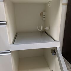【スライドカウンター以外ソフトクローズ式】キッチンボード パモウナ レンジボード 食器棚 カップボード ソフトクローズ 開扉 高さ206.2cm 幅100cm：ホワイトの画像