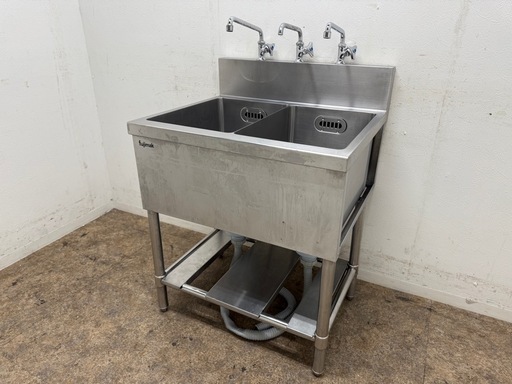 フジマック　fujimak 　業務用　2層シンク流し台　蛇口付き　厨房　飲食店　W７００ｘD６００ｘＨ８００ｍｍ