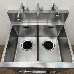フジマック　fujimak 　業務用　2層シンク流し台　蛇口付き　厨房　飲食店　W７００ｘD６００ｘＨ８００ｍｍの画像